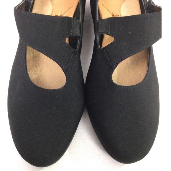 Ros Hommerson Round Toe Mary Jane Hook and Loop Black Fabric Kitten Wedge 7M - Picture 3 of 13